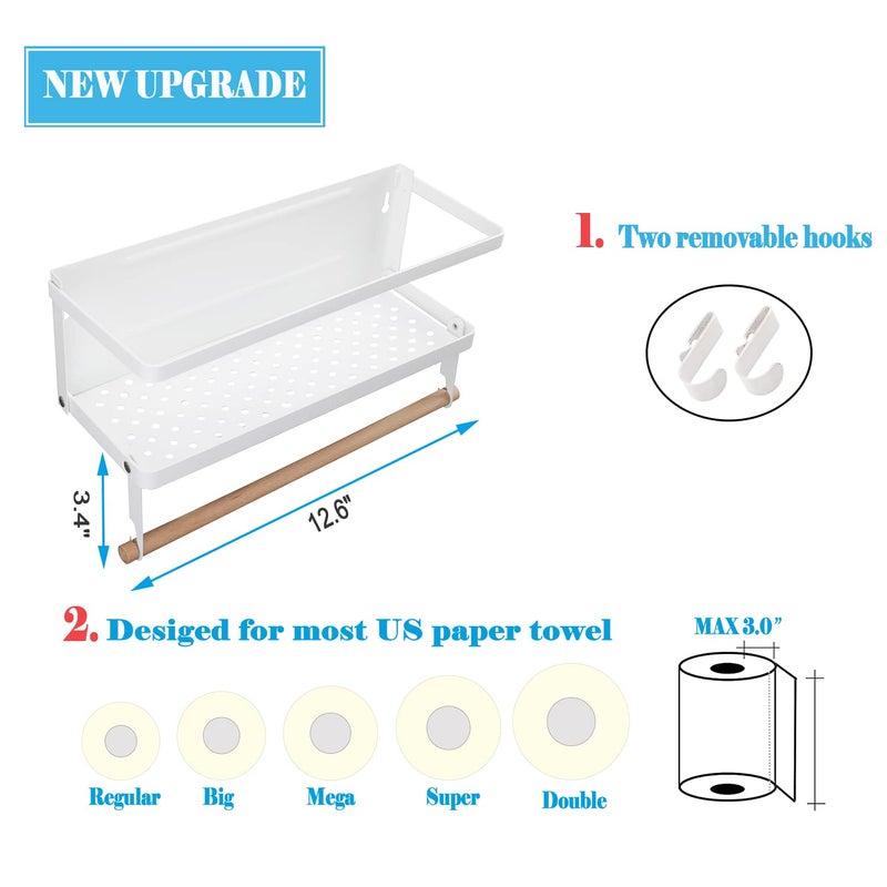 Hoopoton Magnetic Spice Rack Organizer Single Tier Refrigerator Spice Storage Shelf, Easy to Install The Side of The Refrigerator Can Hold spices, Jar of Olive Oil (White, With hook) - Image 3